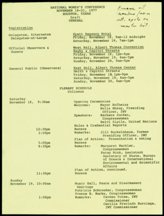 National Women's Conference draft agenda