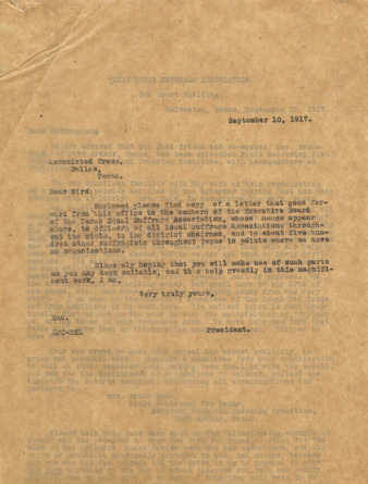 Letter to Associated Press, enclosed with a copy of a letter informing appointment of Mrs. Bruce Reid as Field Secretary