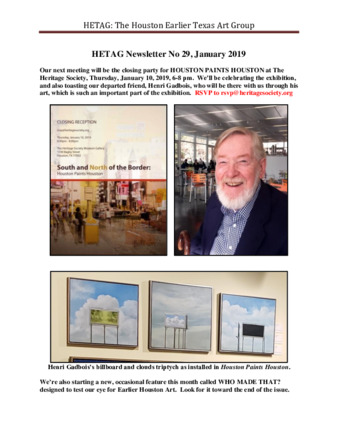 HETAG: The Houston Earlier Texas Art Group Newsletter, No. 29, January 2019