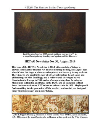 HETAG: The Houston Earlier Texas Art Group Newsletter, No. 36, August 2019