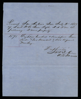 Receipt for 1,875 grain sacks from the quarter master in San Antonio