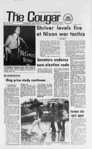 The Daily Cougar. Vol. 39, No. 14, September 27, 1972.