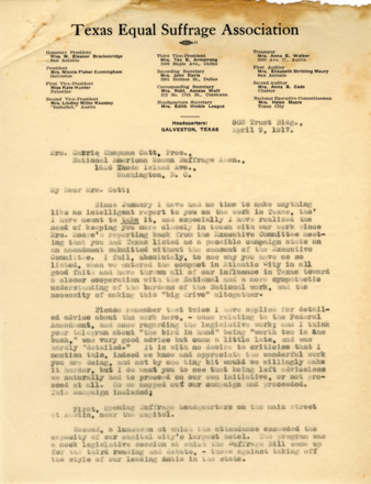 Letter from Minnie Fisher Cunningham to Mrs. Catt