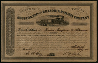 Stock Certificate for the Houston Tap and Brazoria Railway Company