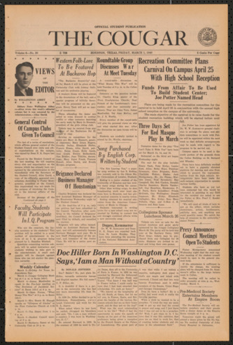 The Cougar, Vol. 6, No. 20, March 1, 1940
