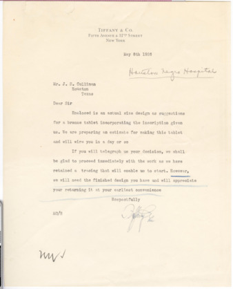 Letter from Tiffany & Co. to J. S. Cullinan, 1926 May 8