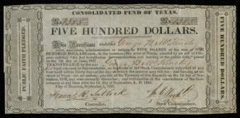 Consolidated Fund of Texas certificate to George B. McKinstry