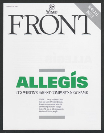 FRONT, February 1987, Allegis: It's Westin's parent company's new name