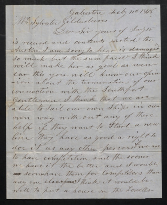 Letter from William Hendley to Sylvester Gildersleeves regarding contents of shipment received, damage of the vessel Austin, and ship lines