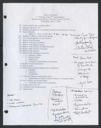 Order of Business [Agenda], 1st Meeting of the 45th Administration, April 2, 2008