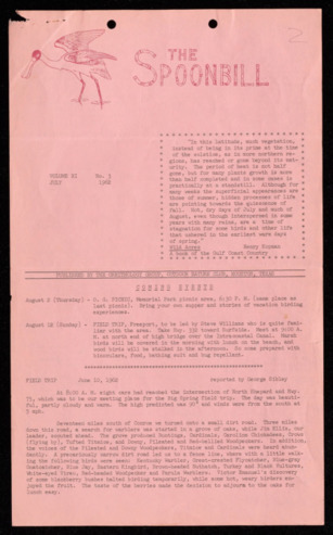 The Spoonbill, Vol. 11, No. 3, July 1962