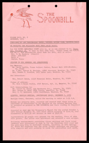 The Spoonbill, Vol. 22, No. 8, December 1973