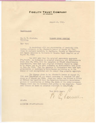 Letter from R. E. Powell to W. T. Sinclair, 1926 August 26