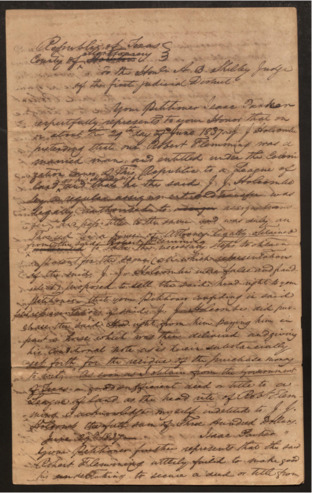 Petition to Judge A. B. Shelby from Benjamin Briggs Goodrich, regarding a land fraud case.