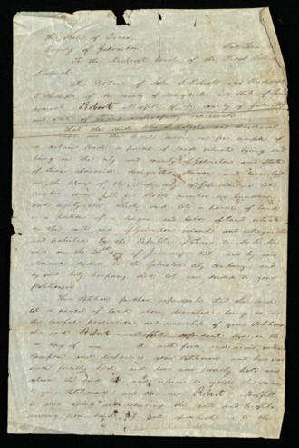 Legal document regarding a land dispute between Frederick T. Phillips, John S. Roberts, and Robert Moffitt