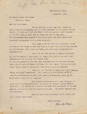 Letter from Rena M. Green to Minnie Fisher Cunningham