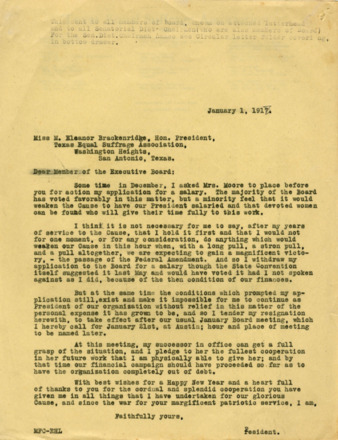 Letter from Minnie Fisher Cunningham to Mary E. Brackenridge, 1918 January 1