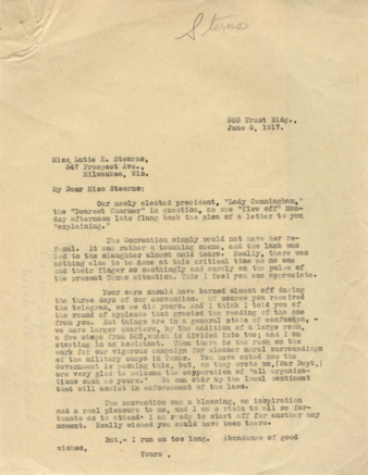 Letter to Miss Lutie Stearns