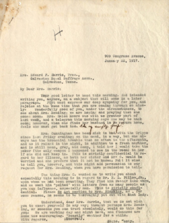Letter from the Headquarters Secretary to Mrs. Edward F. Harris