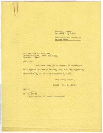 Letter from W. W. Moore to Maurice J. Sullivan, 1931 February 17