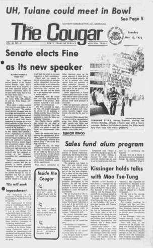 The Daily Cougar. Vol. 40, No. 41, November 13, 1973.