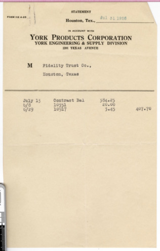 Balance statement to Fidelity Trust Co.