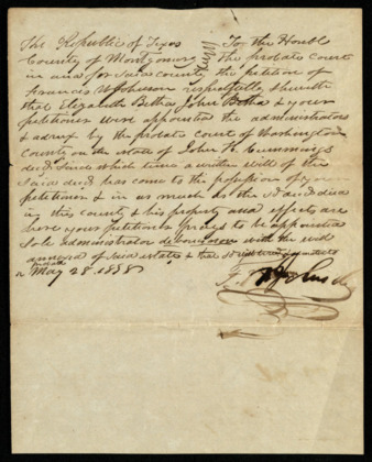 Probate court document settling the estate of John H. Cummings