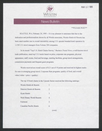 News bulletin, February 24, 1995