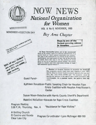 NOW News Bay Area Chapter, Vol. 8, No. 11, November 1980