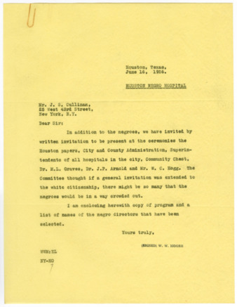 Letter from W. W. Moore to J. S. Cullinan, 1926 June 16