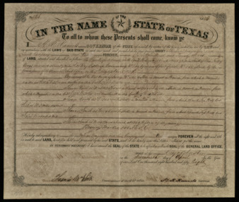 Land grant to the Texan Immigration and Land Company of 320 acres of land, decreed by Governor Hardin Richard Runnels