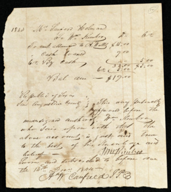 Statement of payment by William Kimbro to Sanford Holman