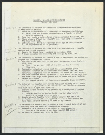 Afro-Americans for Black Liberation (AABL), Mixed materials with AABL's demands, response from President Hoffman, and reaction from AABL