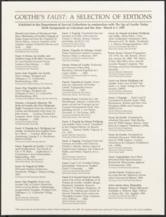 Goethe's Faust: A Selection of Editions exhibit catalog