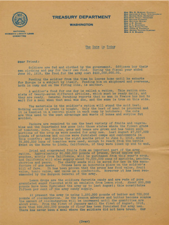 Letter from Antoinette Funk, explaining the details of rations supplied to soldiers