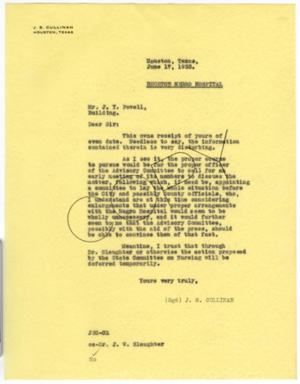Letter from J. S. Cullinan to J. Y. Powell, 1933 June 17