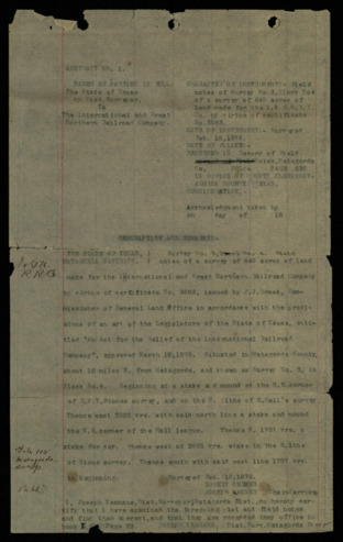 Certified copy of deeds land purchases in Matagorda County, Texas belonging to the International and Great Northern Railroad, sold to the New York & Texas Land Company