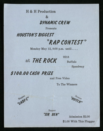 H & H Production & Dynamic Crew presents Houston's Biggest "Rap Contest" flier, with handwritten flier on the back