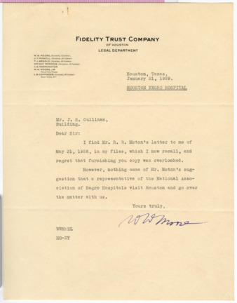 Letter from W. W. Moore to J. S. Cullinan, 1929 January 31