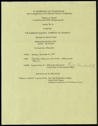 "The American Woman: Portraits of Courage" viewing invitation