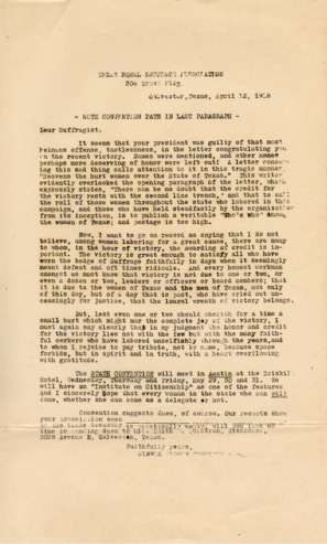 Letter from Minnie Fisher Cunningham to Suffragists, April 12, 1918