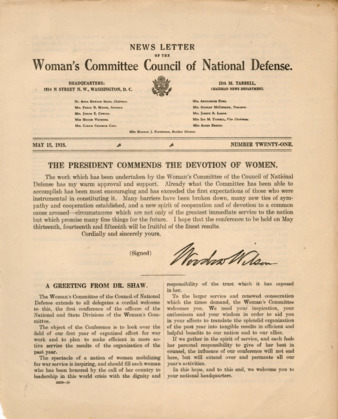 News Letter of the Woman's Committee Council of National Defense, May 15, 1918