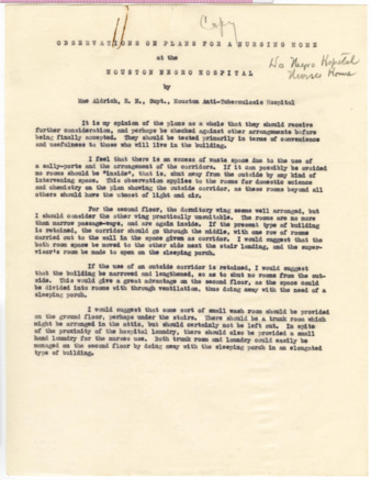 Observations on plans for a Nursing Home