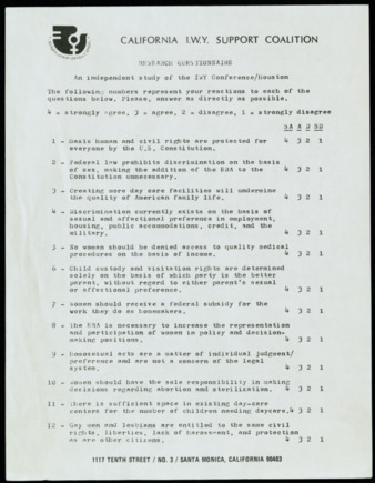 California IWY Support Coalition research questionnaire