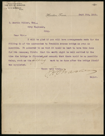Letter from Samuel H. Brashear to I. Austin Miller, 1899 September 5