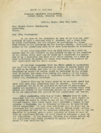Letter from Mr. T. N. Jones to Mrs. Minnie Fisher Cunningham