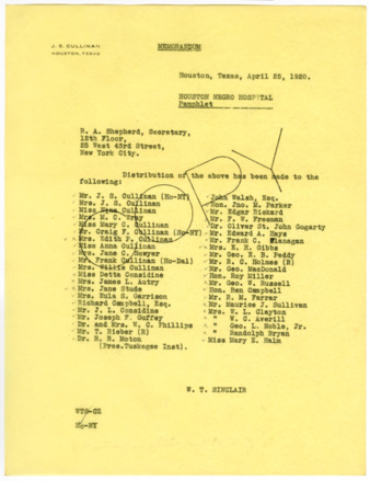Memorandum from W. T. Sinclair to R. A. Shepherd, 1928 April 25