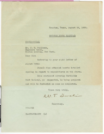 Letter from W. T. Sinclair to J. S. Cullinan, 1926 August 26