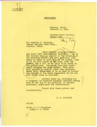 Memorandum from J. S. Cullinan to Maurice J. Sullivan, 1931 February 4