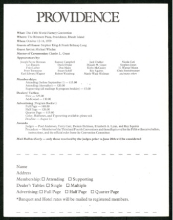 The Fifth World Fantasy Convention, Registration form